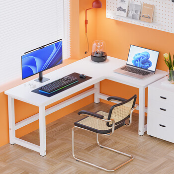 雅美乐右转角书桌学习桌加厚台式电脑桌L型 拐角桌子简易办公书桌白色