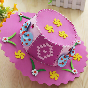 帽子编织手工diy制作太阳帽子幼儿园子手工diy制作材料包创意玩具粉色