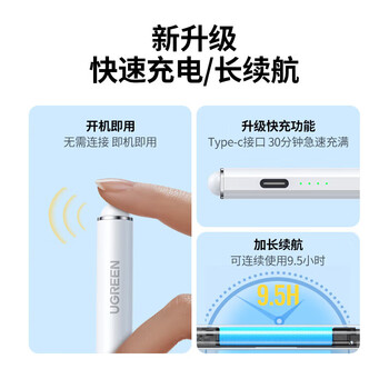 绿联 电容笔触控笔 适用于iPad电容笔通用2024年Pro/Air6/5/Mini磁吸 闪电快充四灯显 倾斜加粗 防误触 绿联 电容笔触控笔 适用于iPad电容笔通用2024年Pro/Air6/5/Mini磁吸 闪电快充四灯显 倾斜加粗 防误触