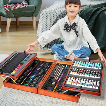 蒙玛特(Mont Marte)儿童绘画套装 六一儿童节新年礼物文具画画套装 水彩笔颜料蜡笔画笔礼盒174件木盒装 速写 马克笔绘画