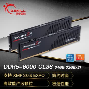 G.SKILL芝奇（G.SKILL）64GB(32Gx2)套装 DDR5 6000频率 台式机内存条-焰刃(黯夜黑)/C36