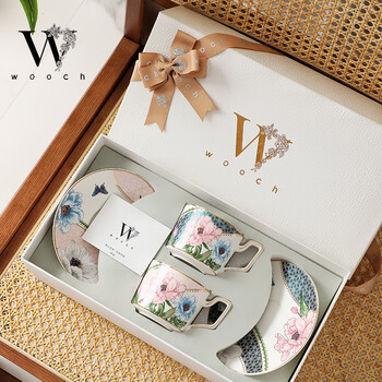 物取（WOOCH）繁花蝶舞咖啡杯碟套装高颜值精致下午茶商务乔迁结婚送礼