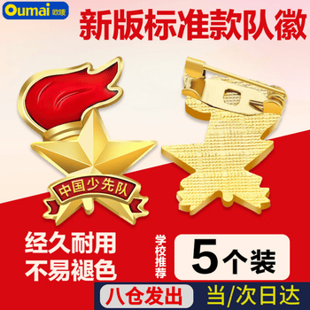 欧唛（oumai）【开学季】标准队徽立体火炬款少先队队徽胸章圆形别针磁吸小学生队章 立体队徽别针款 5枚装