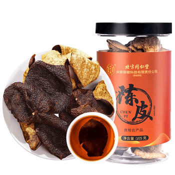 同仁堂（TRT）新会老陈皮广东原产正宗十陈化陈皮干块大红皮养生茶105g/罐