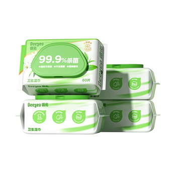 德佑杀菌湿巾80抽*4包  加大加厚湿纸巾不含酒精卫生湿巾 杀菌率99.9%