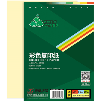 天章 （TANGO）A4 80g浅黄色复印纸 彩色打印纸 儿童幼儿园软卡纸 学生手工DIY折纸剪纸彩纸 非硬卡纸  100张/包