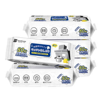 SnowDream日本厨房湿巾80抽*5包加大加厚 去污去油一次性抹布油烟机清洁