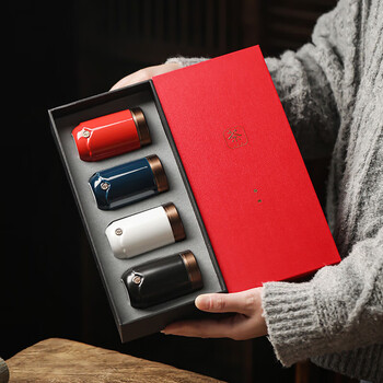 茶艺贵族随行四色小茶叶罐礼盒装家用旅行迷你密封罐合金罐口便携中式茶礼