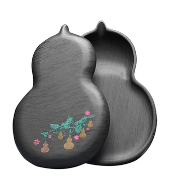 一海堂 文化 螺纹砚台 歙砚毛笔书法文房四宝四大名砚原石大容量墨海墨池墨盒磨墨礼盒-5寸福禄砚台礼盒