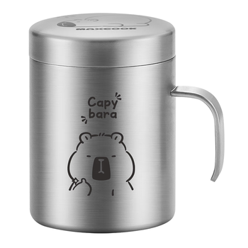 美厨（maxcook）316L不锈钢杯子 儿童喝水杯带盖宝宝牛奶杯双层茶杯200ml卡皮巴拉