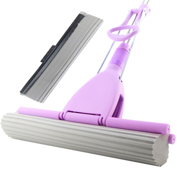 妙洁胶棉拖把35cm杆长132共2头滚轮式大懒人家用一拖净免手洗海绵吸水