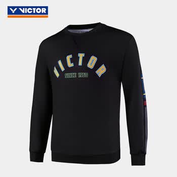 VICTOR威克多羽毛球服男款运动针织圆领卫衣T-15105 黑色 S