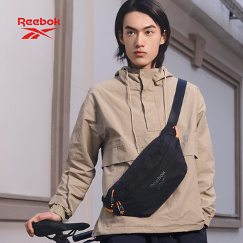 锐步多功能斜挎包女 大容量胸包男 运动户外机车骑行腰包 黑色 L码