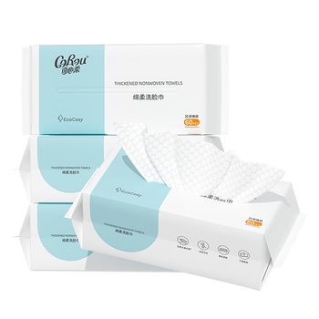 可心柔（COROU）洗脸巾 60抽*4包 干湿两用 加大加厚 一次性绵柔巾 温和无刺激