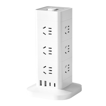 霆圣立式插座/插排/排插/插板/接线板/拖线板/总控1.8米 过载保护 12位AC插孔 2USB-A+2TYPE-C