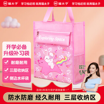 猫太子补课手提袋补习袋美术收纳袋小学生专用工具袋手提大容量儿童双肩书包学习袋手拎帆布袋开学季礼物