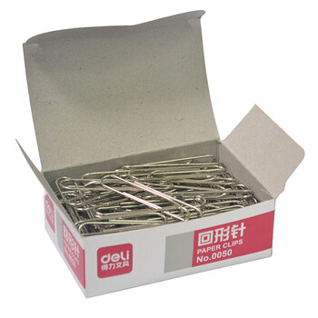 得力（deli）0050回形针 大号回形针 5cm电镀金属曲别针 100枚/盒 5盒装