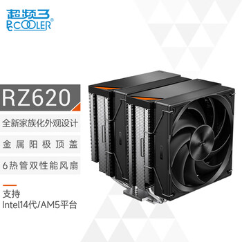 超频3（PCCOOLER）臻 RZ620 CPU风冷散热器（6热管/双塔/3挡调节风扇/金属阳极顶盖/支持1700 AM5）