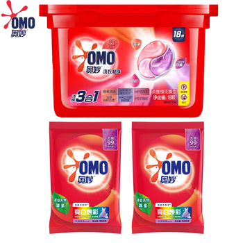奥妙（OMO）【超值年货】三合一淡雅樱花洗衣凝珠189G+亮白焕彩洗衣粉500G*2