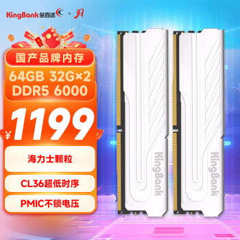 金百达（KINGBANK）64GB(32GBX2)套装 DDR5 6000 台式机内存条海力士M-die颗粒 银爵 C36 适配黑神话悟空