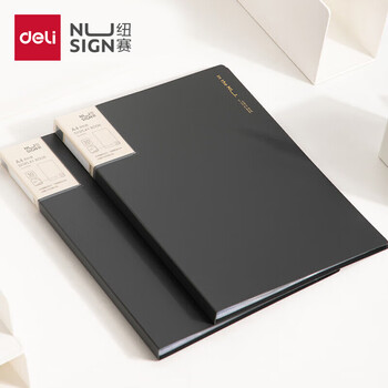纽赛（NUSIGN）得力编码资料册A4/30页 彩色文件收纳册带页码活页插袋文件夹办公学生用品 极致灰NS190