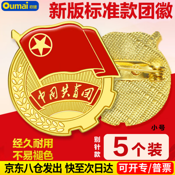 欧唛（oumai） 共青团团徽 胸章标准款 别针磁扣款 学生团员团徽 5枚装 团徽2CM别针款