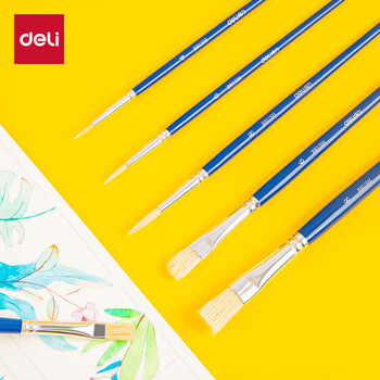得力（deli）猪鬃水粉画笔6支装弹性佳油画厚画法美术颜料画笔学生初学者美术专用73922