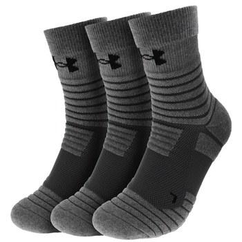 安德玛（Under Armour）篮球袜子 运动袜男女 跑步羽毛球防臭袜中筒棉袜 花灰L码三双装