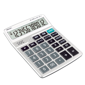 得力(deli)12位带闹铃语音办公桌面计算器计算机 学生/办公口算 银色 1532