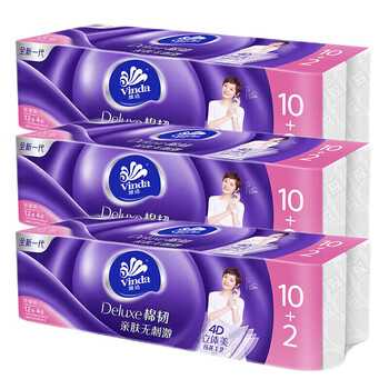 维达（Vinda）棉韧4层120克实芯卫生纸（中棒） 12卷*6提 V4629 整箱出售
