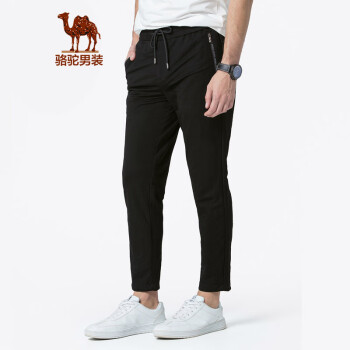 骆驼（CAMEL）男装 春季男士轻薄九分裤青年中腰纯色休闲运动裤潮 黑色 XL