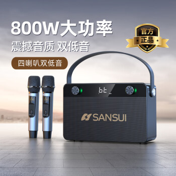 山水（SANSUI）大功率无线蓝牙音箱重低音炮大音量便携式广场舞音响带麦克风户外k歌专用移动小型声卡音响一体机 T52黑色 4喇叭800W双低音+双麦