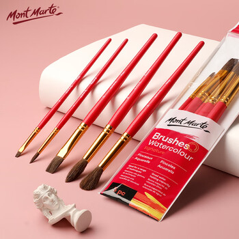 【全网低价】蒙玛特(Mont Marte)5支装水彩画笔 水粉笔儿童绘画笔勾线笔学生美术颜料笔 初学马毛画画排笔套装BMHS0027美术写生