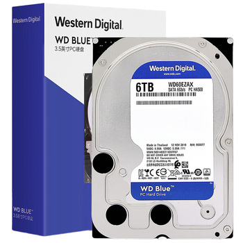 西部数据（WD）台式机硬盘 WD Blue 西数蓝盘 6TB 5400转 256MB SATA 3.5英寸大容量CMR垂直技术DIY电脑机械硬盘