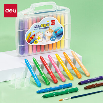得力（deli）36色水溶性旋彩笔油画棒追星鼠旋转彩绘可水洗儿童蜡笔PP盒装女孩儿童