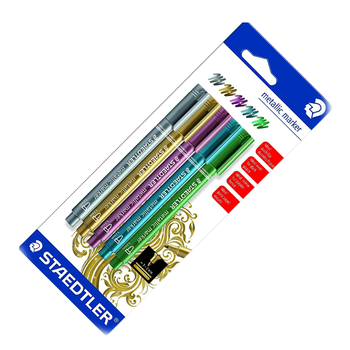 施德楼（STAEDTLER）金属色记号笔 1-2mm速干勾线马克笔 学生手账贺卡请帖签名笔开学必备用品5色套装8323-SBK5