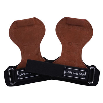 劳拉之星助力带牛皮健身护掌防起茧引体向上护腕硬拉手套单杠 棕双只 