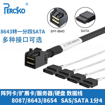PERCKO SFF8643转4SATA硬盘数据线raid阵列卡连接线8643转8643转SAS转8087转8087转sata线转8654转8639