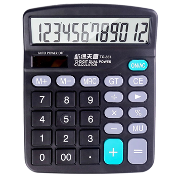 天章TG-837计算器/计算机 双电源12位桌面办公经典通用款便携式太阳能计算器 附带电池