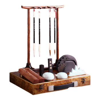 荣宝斋 文房四宝套装 毛笔墨纸砚全套 书法专用成人初学者入门 高档书法收藏精品礼盒 鸿运当头