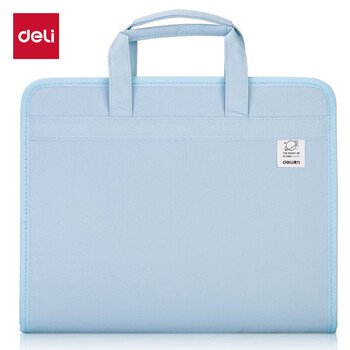 得力（deli）A4/13格布质风琴包 多层文件夹学生试卷作业发票收纳袋 办公学习文件资料手提包资料册  浅蓝72561