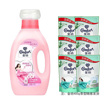 金纺衣物持久留香除螨柔顺剂 粉樱瓶装1KG+金纺柔顺剂400G*6 6.8斤装