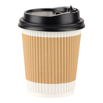 拜杰一次性咖啡杯奶茶豆浆热饮杯纸杯一次性杯子带盖瓦楞杯280ml25只