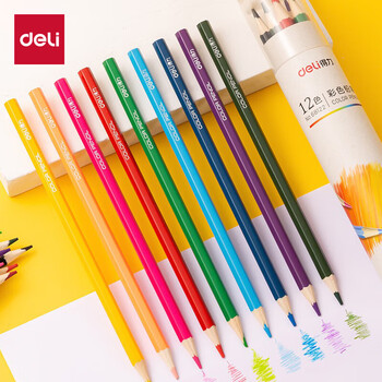 得力(deli)12色纸筒彩铅彩色铅笔手绘涂色专业美术生绘画笔套装（附带卷笔刀）女孩儿童礼物速写【开学礼物】