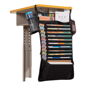 得力（deli）挂书袋课桌书挂袋 升级D收纳书桌挂袋 书袋 学生书本收纳神器 黑色加厚款十五层开学必备