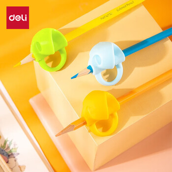 得力3个硅胶握笔护套 元旦礼物抑菌铅笔套 幼儿园小学生握姿矫正器 宝宝写字姿势纠正器生日礼物