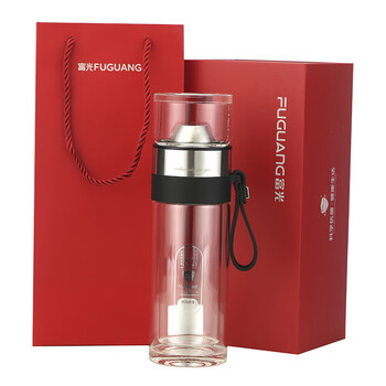 富光（FUGUANG）茶水分离玻璃杯抗菌泡茶师双层玻璃杯礼品杯G2226-SH-260颜色随机