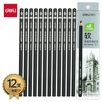 得力（deli）58120美术素描炭笔石墨铅笔软款12支盒装专业绘画手绘素描彩绘软款画画