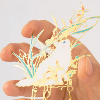 奉旨故宫文创 宫猫花影-十二花神故宫猫书签 黄铜金属创意 学生生日毕业礼物 七月兰花单支装	