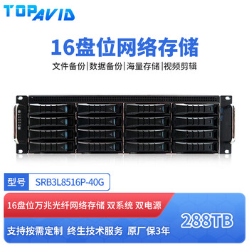 TOPAVID SRB3L8516P 16盘40G万兆光纤 标配288TB企业级存储容量 4K影视非编共享剪辑存储 光纤网络存储